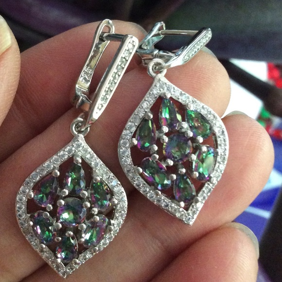 Sterling Silver Rainbow Mystic Topaz Necklace/ Earrings set  925 - Picture 5 of 8